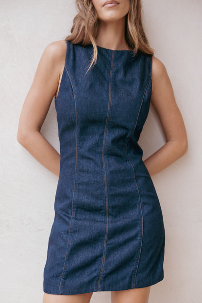 Calyx Mini Dress - Dark Denim