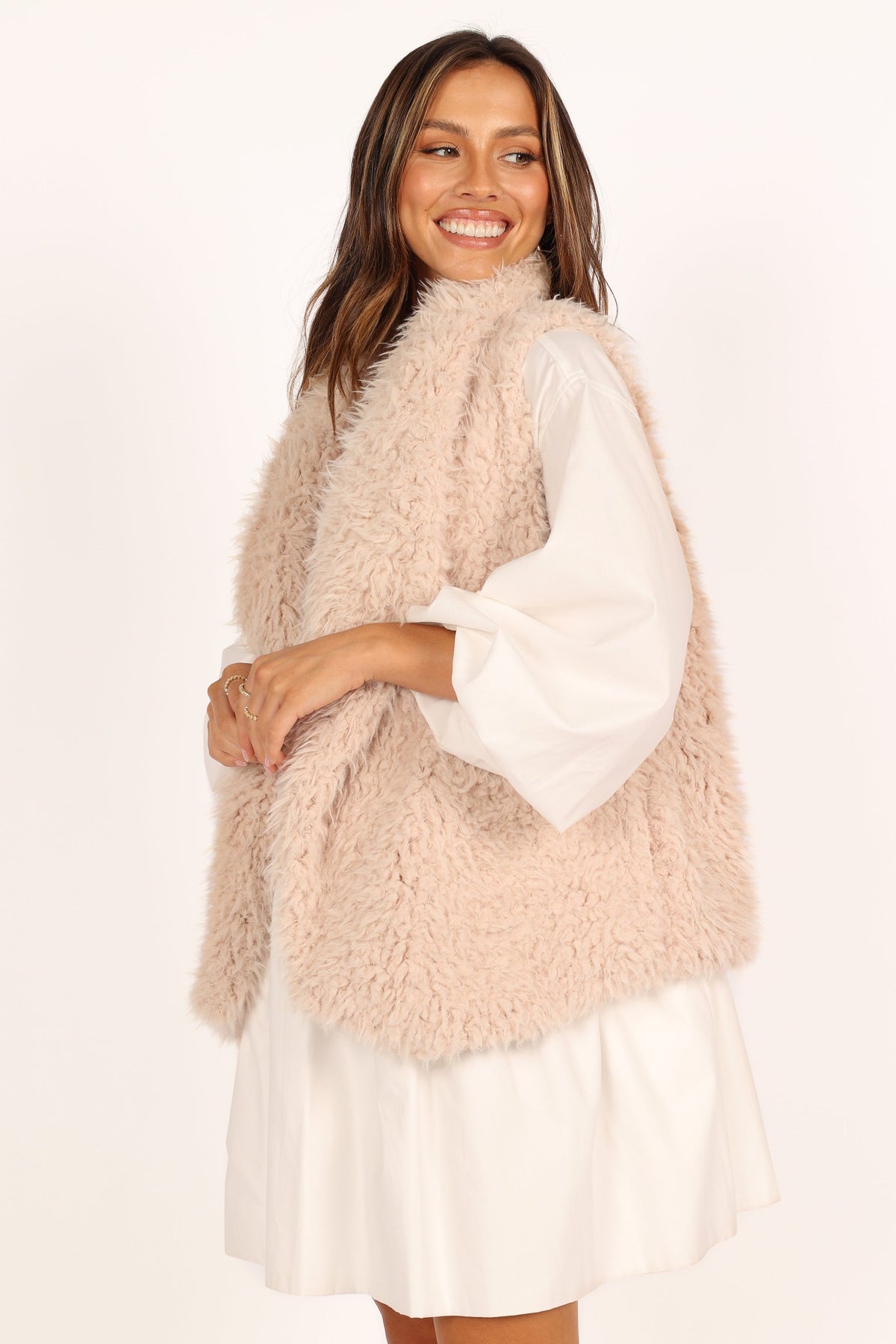 Chelsea Faux Fur Open Front Vest - Eggshell