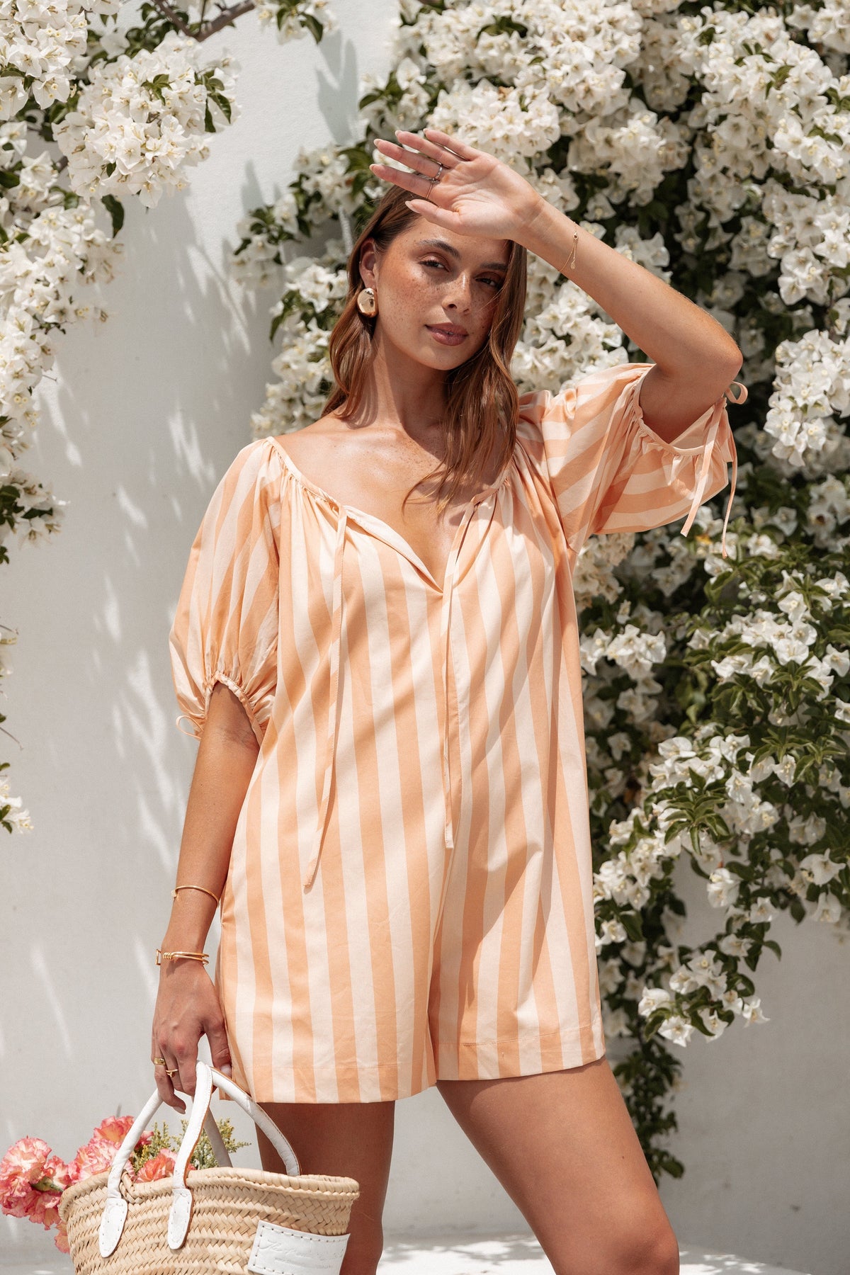 Carina Striped Romper - Terracotta Stripe