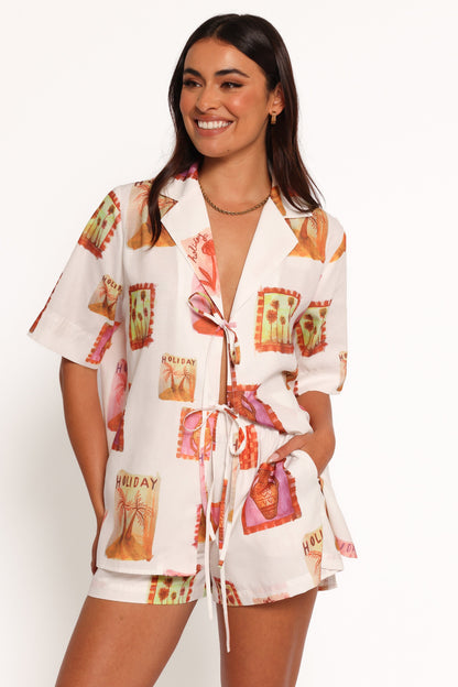 Aaliyah Tie Front Top - White Multi