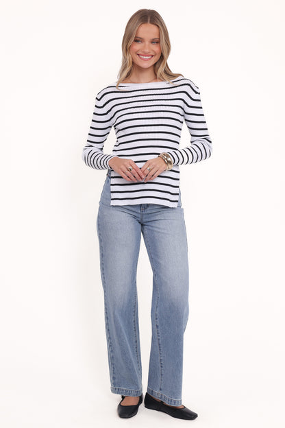 Alvina Knit Top - White Black Stripe