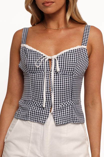 Danella Top - Navy Gingham