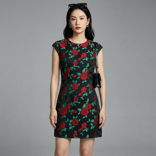 Robe courte imprimée slim fit col rond K-fashion - Koreanxwear - Taille XS