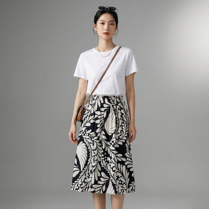 Ensemble top imprimé manches longues et jupe courte pour femme - Koreanxwear - Taille XS