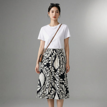 Ensemble top imprimé manches longues et jupe courte pour femme - Koreanxwear - Taille XS