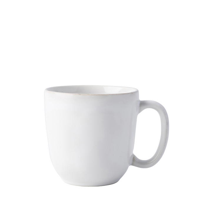 Whitewash ceramic coffee mug with rounded body and curved handle.