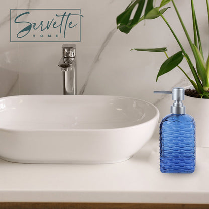 Quilted Glass Soap Dispenser with Pump - Navy