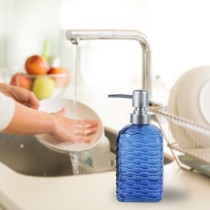 Quilted Glass Soap Dispenser with Pump - Navy