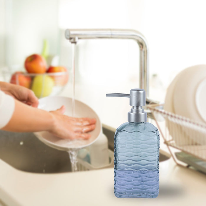 Quilted Glass Soap Dispenser with Pump - Sage