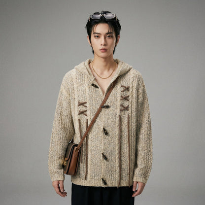 Cardigan beige ample à capuche avec oreilles de lapin, boutons corne - K-fashion unisexe - Taille M
