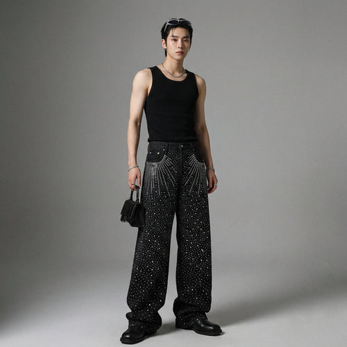 Jean ample décontracté noir en denim, coupe streetwear - Koreanxwear - Taille M