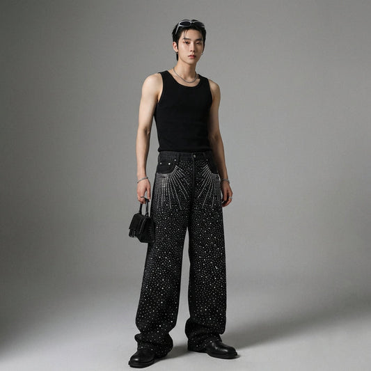 Jean ample décontracté noir en denim, coupe streetwear - Koreanxwear - Taille M