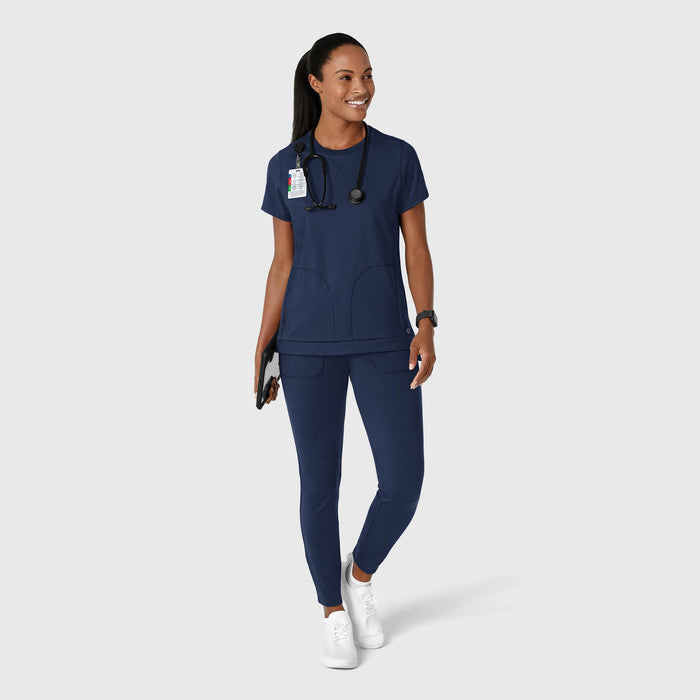 RENEW Knit Women's Flex-n-Reach Crew Neck Scrub Top Navy full scrub set