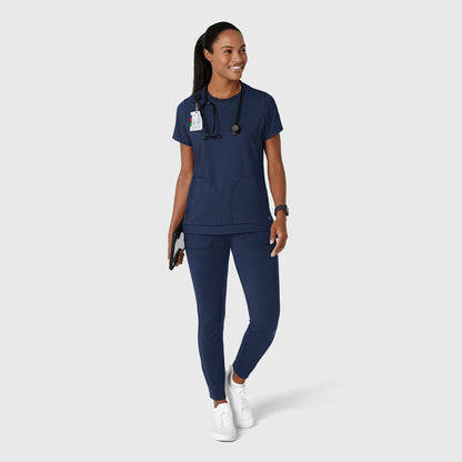 RENEW Knit Women's Flex-n-Reach Crew Neck Scrub Top Navy full scrub set