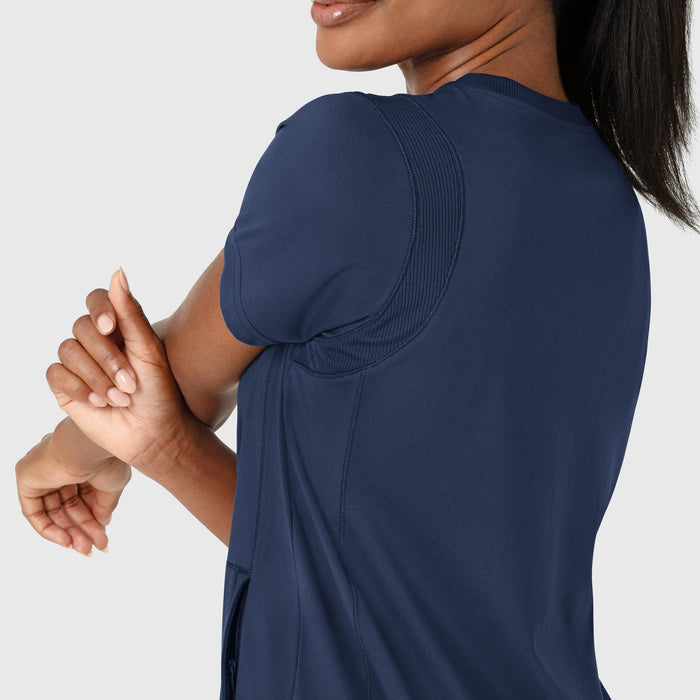 RENEW Knit Women's Flex-n-Reach Crew Neck Scrub Top Navy side detail 2