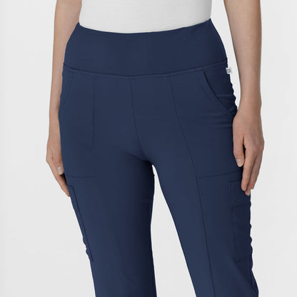 RENEW Women's Front Slit Flare Scrub Pant Navy front detail