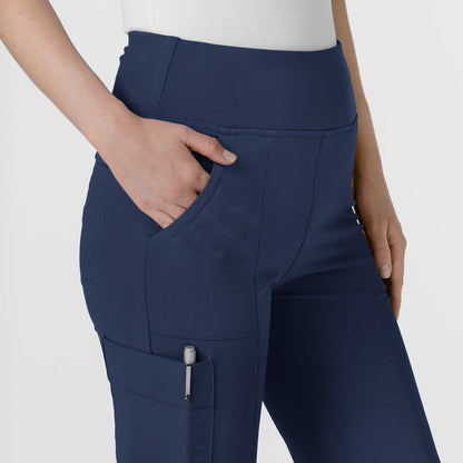 RENEW Women's Front Slit Flare Scrub Pant Navy hemline detail