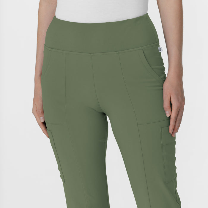 RENEW Women's Cargo Flare Scrub Pant Olive front detail
