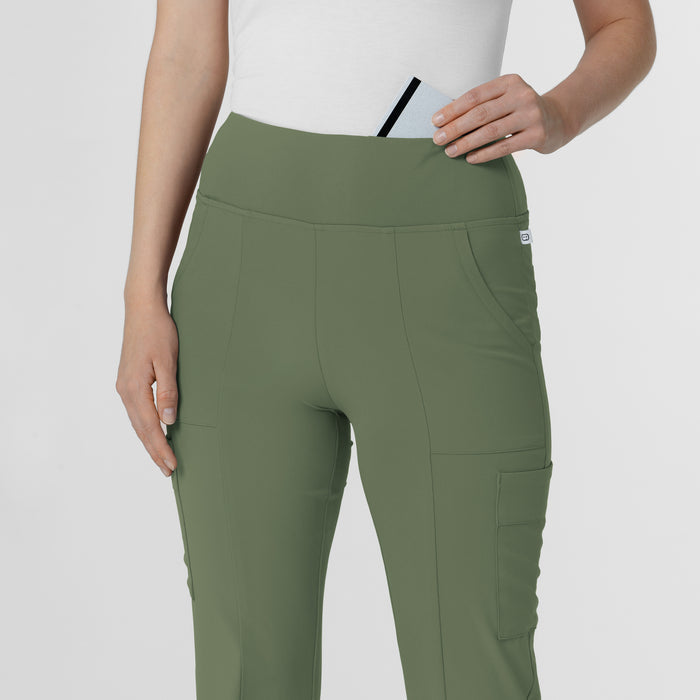 RENEW Women's Cargo Flare Scrub Pant Olive side detail 1
