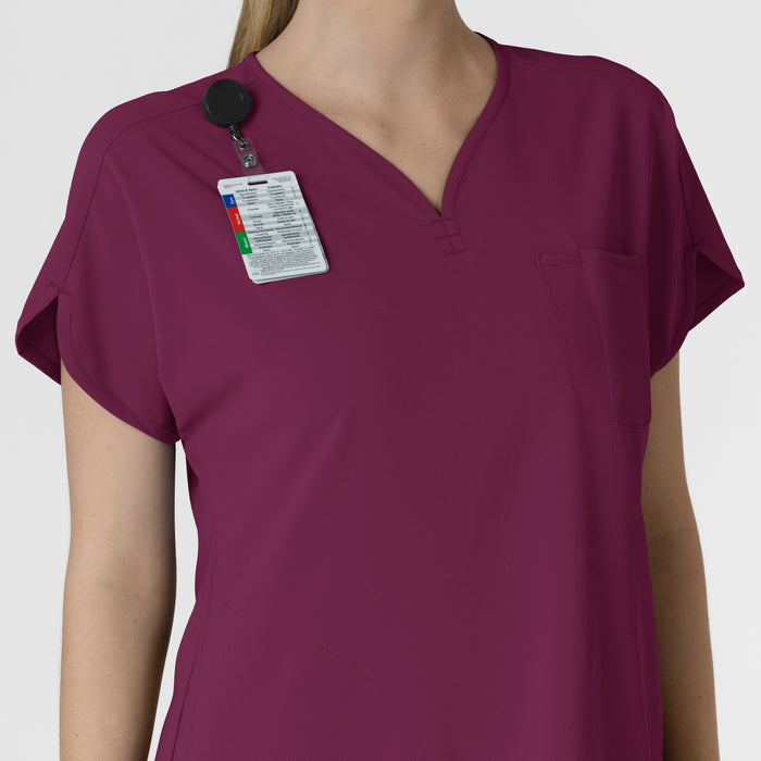 RENEW Women's Dolman Scrub Top Wine side detail 2