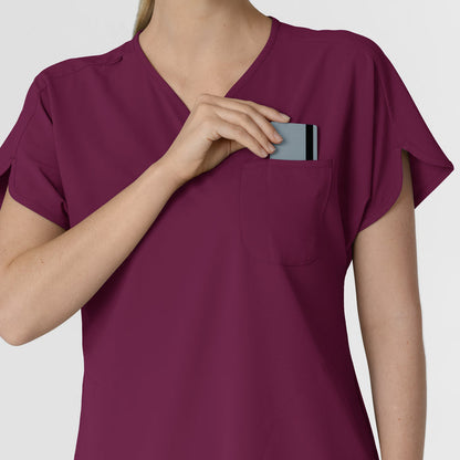 RENEW Women's Dolman Scrub Top Wine hemline detail