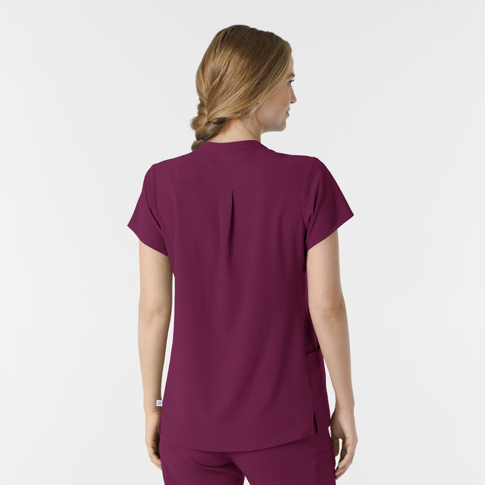 RENEW Women's Mandarin Collar Scrub Top Wine back view