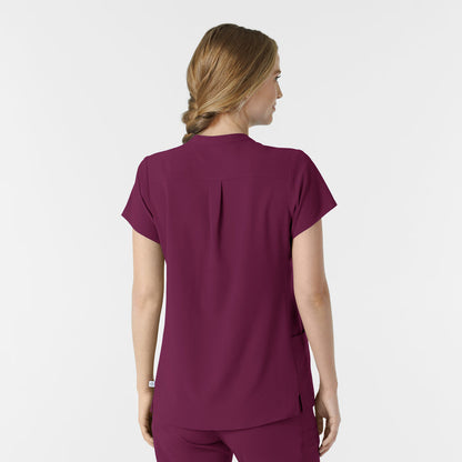RENEW Women's Mandarin Collar Scrub Top Wine back view