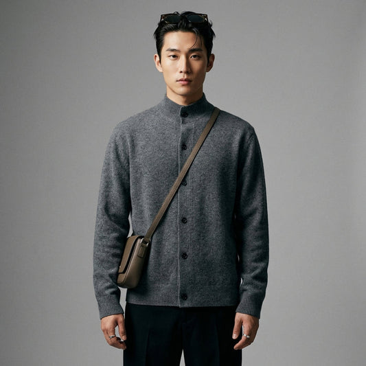 Pull col rond en laine rétro gris pour homme - Koreanxwear - Taille M