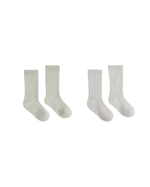 ribbed socks, 2 pack in fog, sage