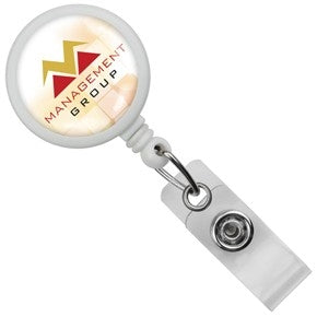 Round Max Label Badge Reel with Vinyl Strap and Slide Belt Clip, Qty = 25