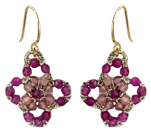 Ruby & Pink Tourmaline Flower Earrings