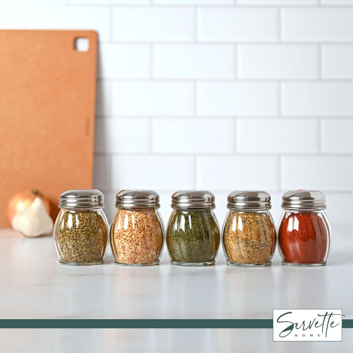 Servette Home 4.75 Ounce Round Glass Spice Jar with Metal Shaker Lid