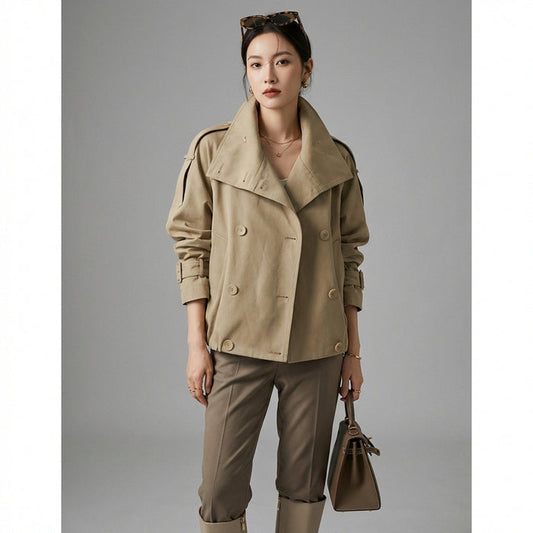 Veste courte col montant kaki style urbain - Koreanxwear - Taille S
