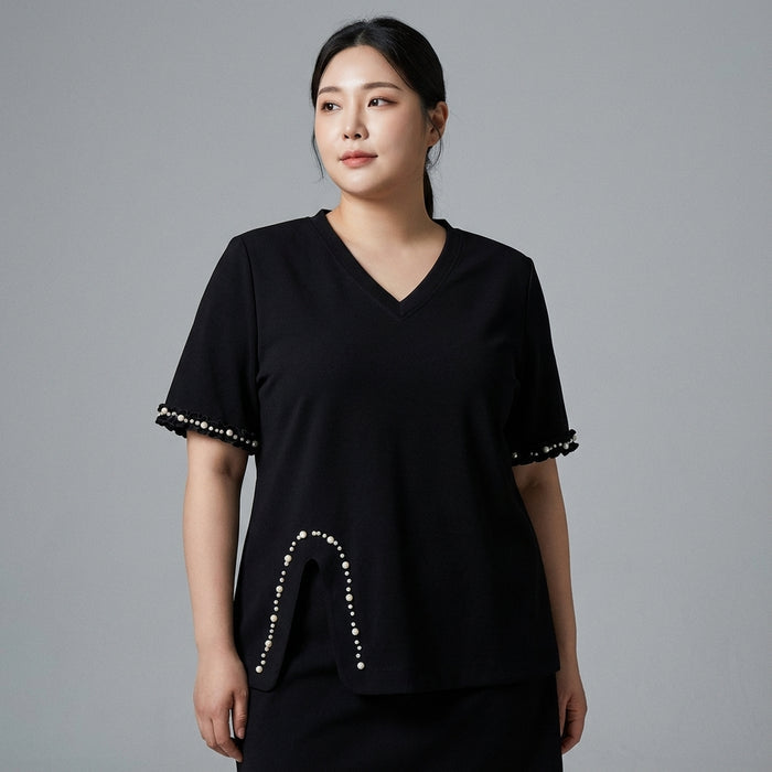 Ensemble t-shirt col V épaulettes et jupe courte unie - Koreanxwear - Taille XL - Grande Taille