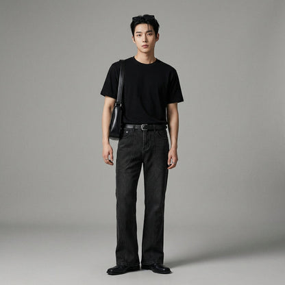 Jean droit noir avec détails couture - K-fashion unisexe - Koreanxwear - Taille S
