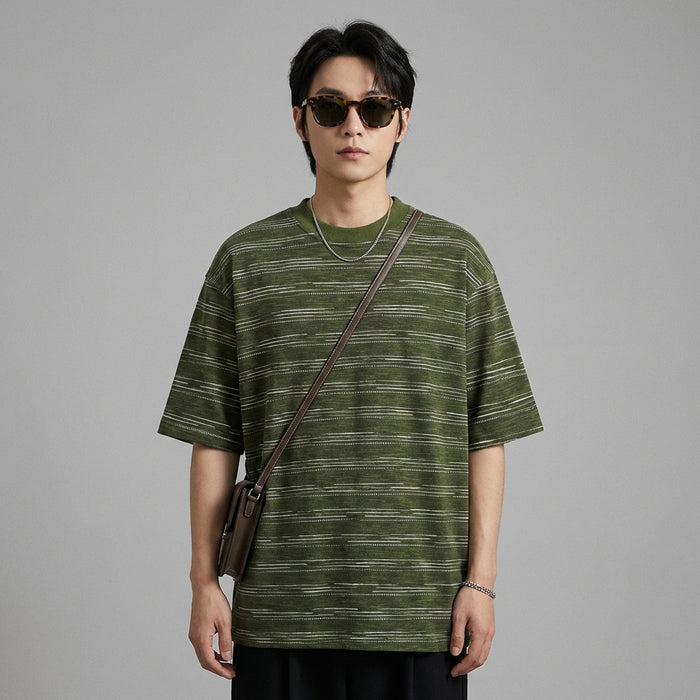 T-shirt rayé oversize unisexe vert et gris - K-fashion - Taille M