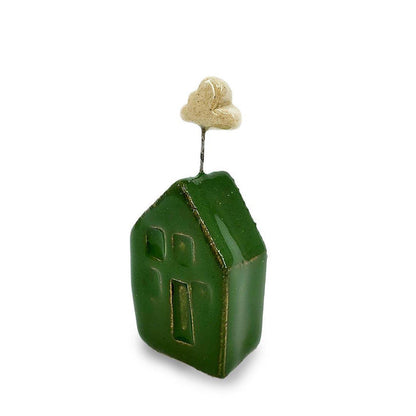 Tiny Pottery House - Green with Cloud (Light or Dark) by Tasha McKelvey