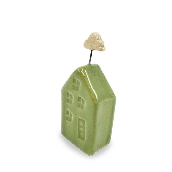 Tiny Pottery House - Green with Cloud (Light or Dark) by Tasha McKelvey