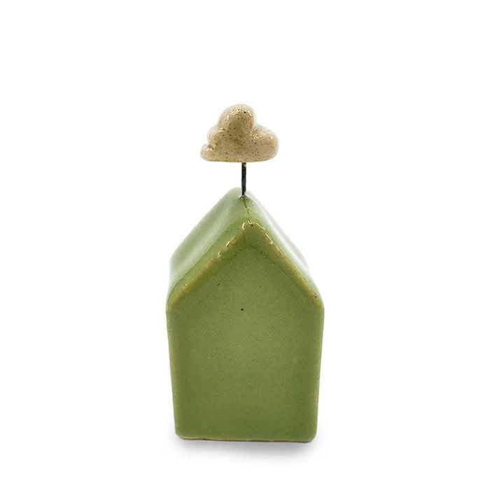 Tiny Pottery House - Green with Cloud (Light or Dark) by Tasha McKelvey