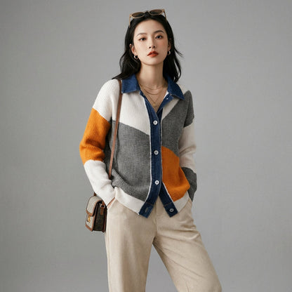 Cardigan asymétrique bicolore col rabattu - Koreanxwear - Taille One Size