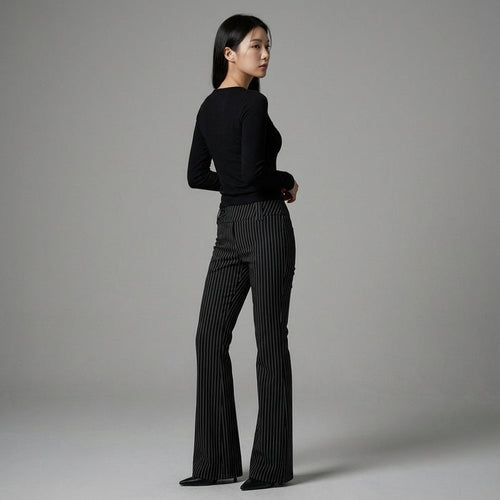 Pantalon évasé streetwear bicolore noir femme - K-fashion Koreanxwear - Taille L