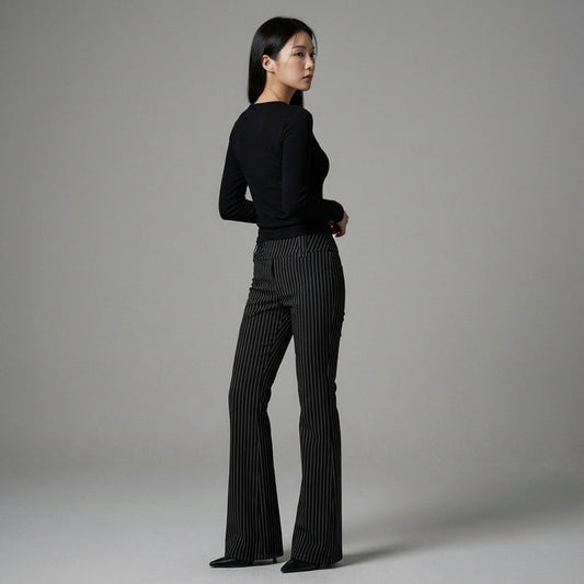 Pantalon évasé streetwear bicolore noir femme - K-fashion Koreanxwear - Taille L