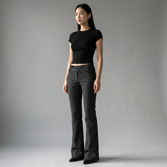 Pantalon évasé streetwear bicolore noir femme - K-fashion Koreanxwear - Taille M