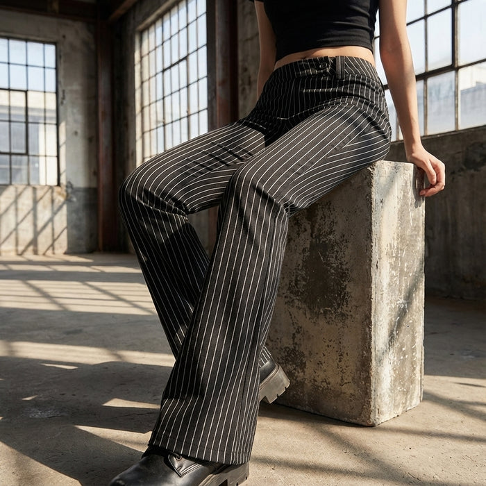 Pantalon évasé streetwear bicolore noir femme - K-fashion Koreanxwear