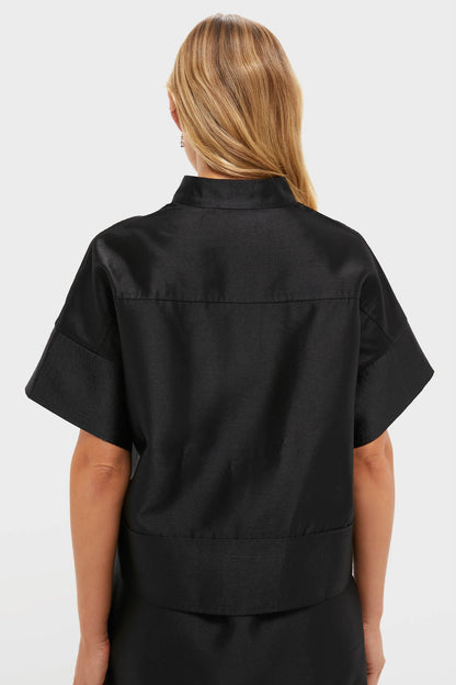 Black Dupioni Trapunto Stitch Sofia Shirt