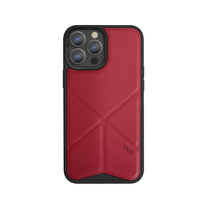 UNIQ TRANSFORMA - Coque de Protection Anti-Choc Rouge corail avec Support Réglable iPhone 13 Pro Max