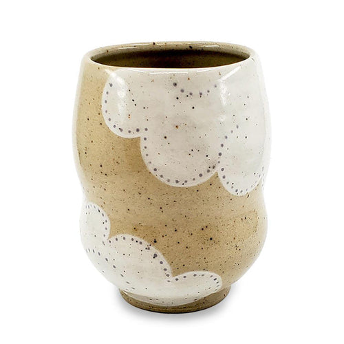 Vase - Curvy Wide Mouth (White Clouds) by Jennifer Fujimoto