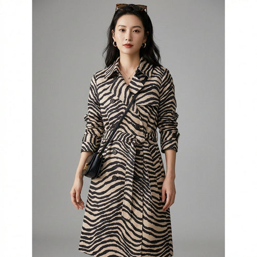 Trench-coat rayé vintage avec ceinture - Mode Coréenne Hiver - Taille S