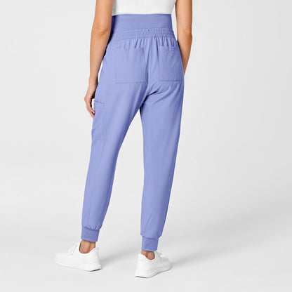 W123 Maternity Jogger Scrub Pant Ceil Blue back view