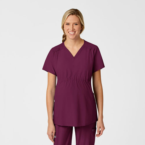 Wink W123 Maternity V-Neck Scrub Top Wine